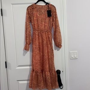 Coral midi dress with gold dots